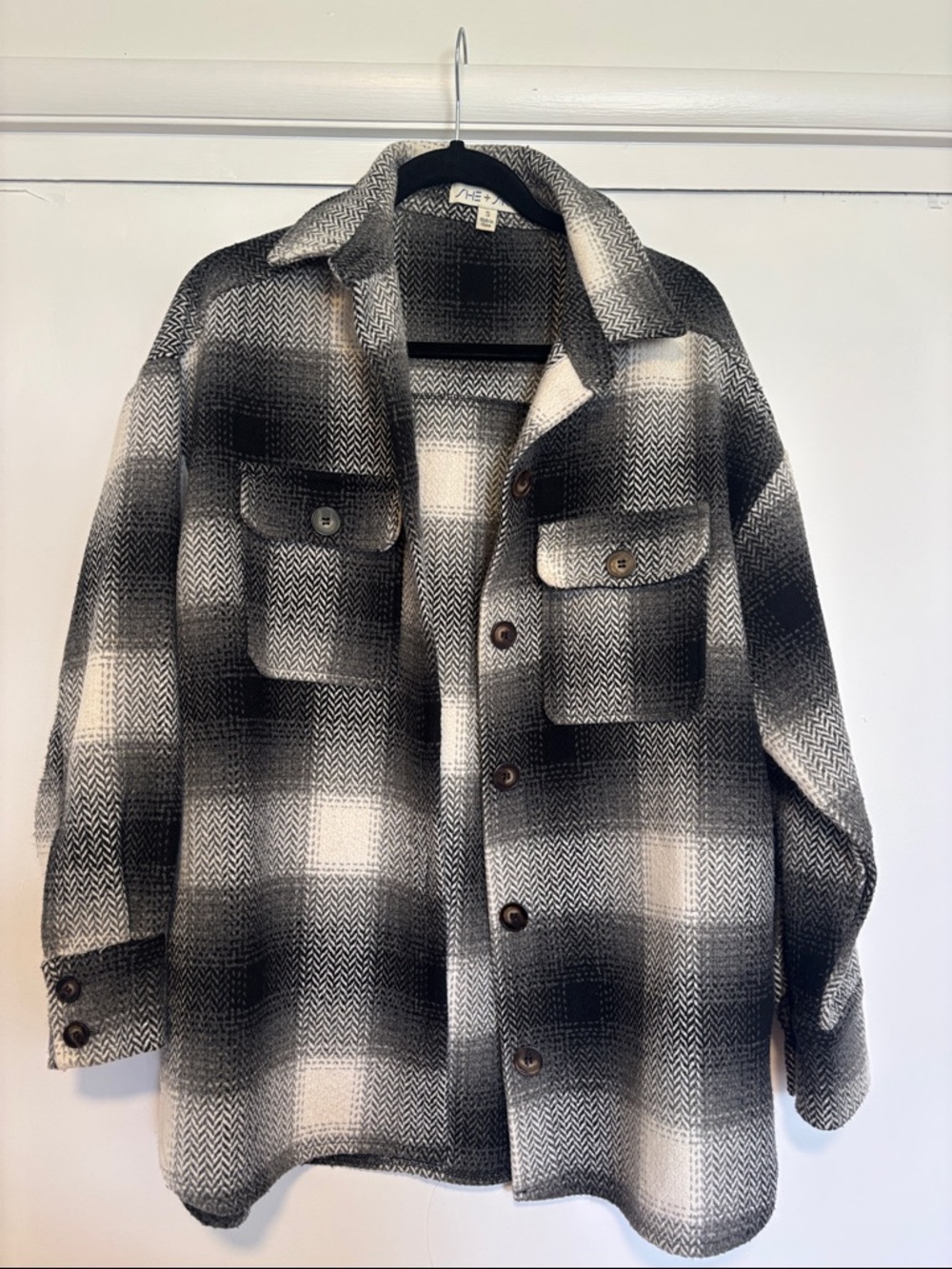 She + Sky Black and White Plaid Coatigan